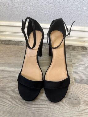 Brash Black Suede Ankle-Strap Block Heels